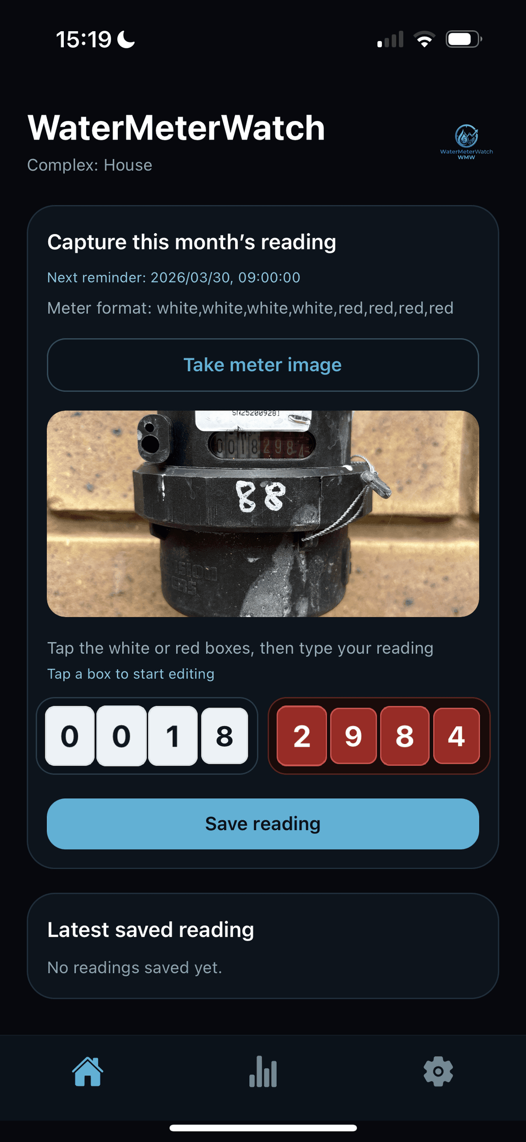 WaterMeterWatch sharing flow (light mode)